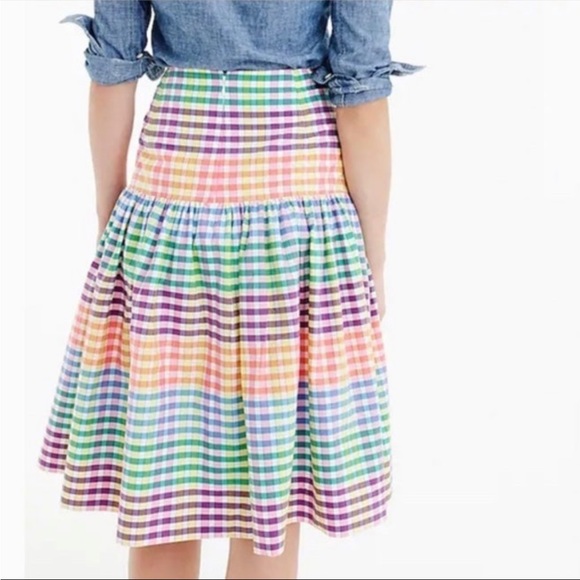 Pre Owned J. Crew Tie Bow Front Skirt in Rainbow Gingham Sz 0 - Picture 3 of 9
